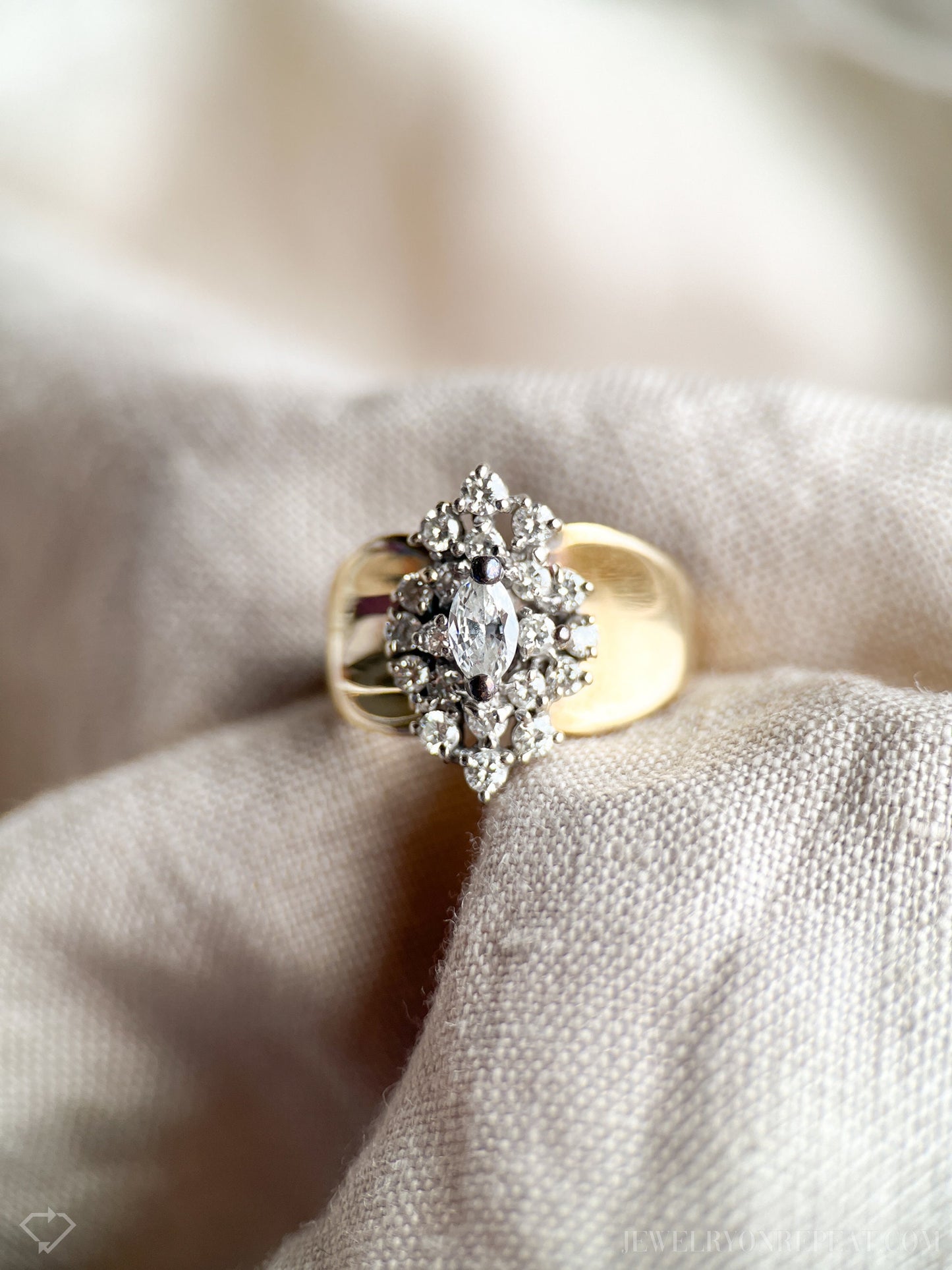 Vintage Diamond Cluster Engagement Ring in 14k Gold