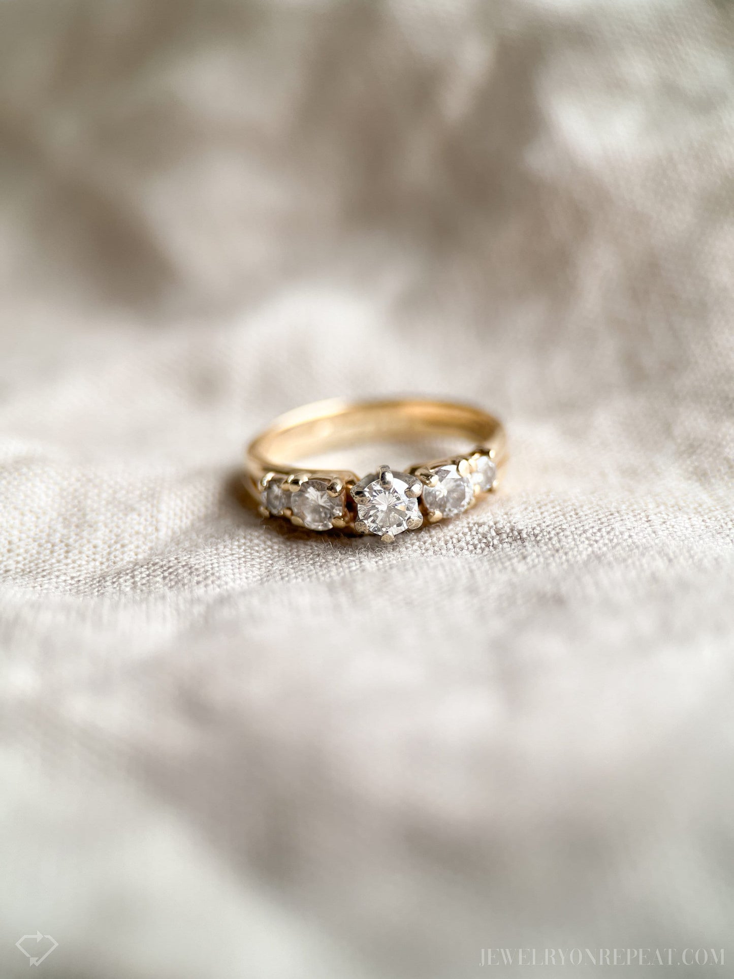 Vintage Diamond Engagement Ring, Round Cut, 14k Gold, Interlocking Wrap Style Bridal Set