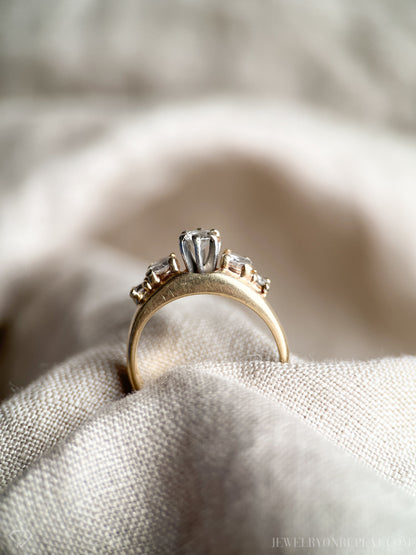 Vintage Diamond Engagement Ring, Round Cut, 14k Gold, Interlocking Wrap Style Bridal Set
