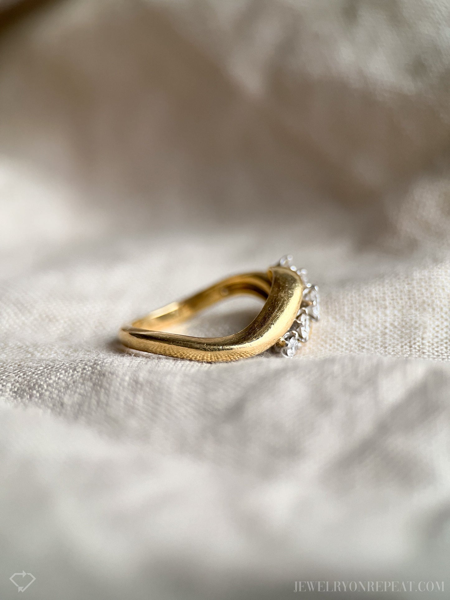 Vintage Diamond Engagement Ring, Round Cut, 18k Gold, 1990s Five-Stone Curved Bridal Ring