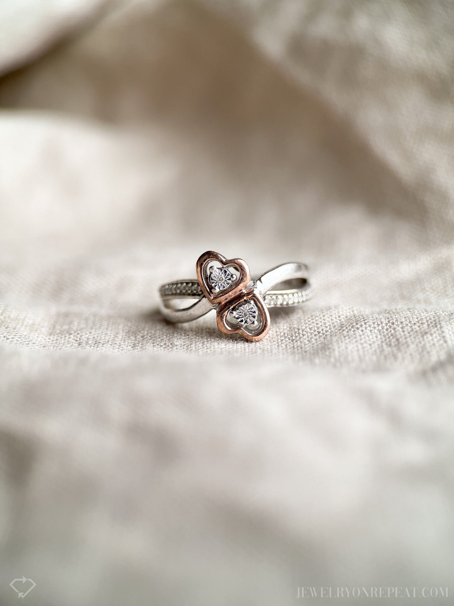 Vintage Heart Infinity Ring in 10k White and Rose Gold