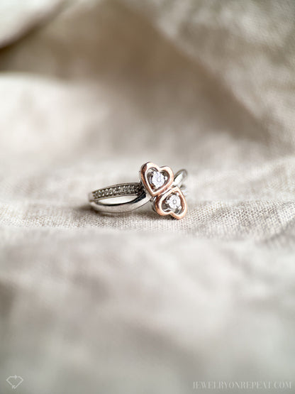 Vintage Diamond Heart Infinity Promise Ring, 10k White and Rose Gold Two Tone