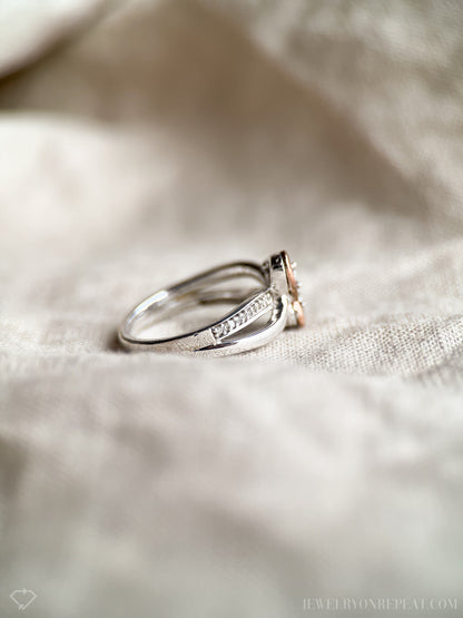 Vintage Diamond Heart Infinity Promise Ring, 10k White and Rose Gold Two Tone