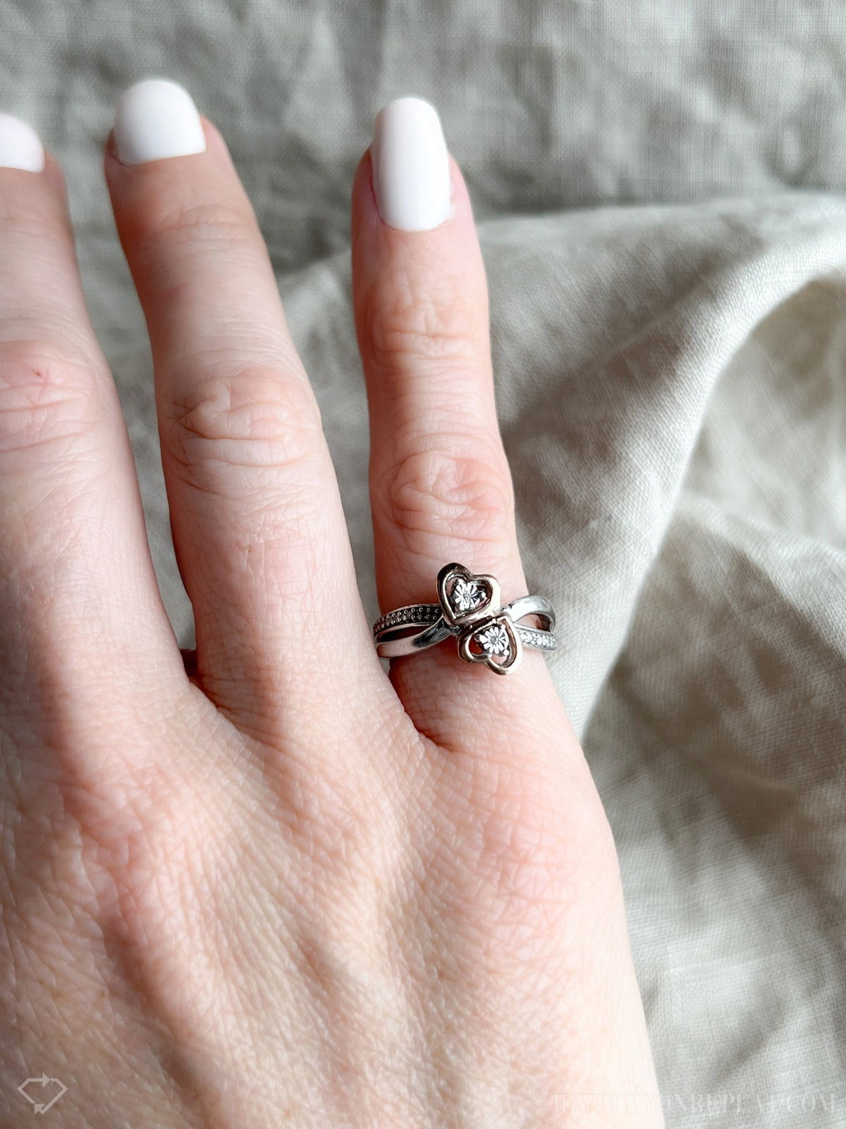 Vintage Diamond Heart Infinity Promise Ring, 10k White and Rose Gold Two Tone
