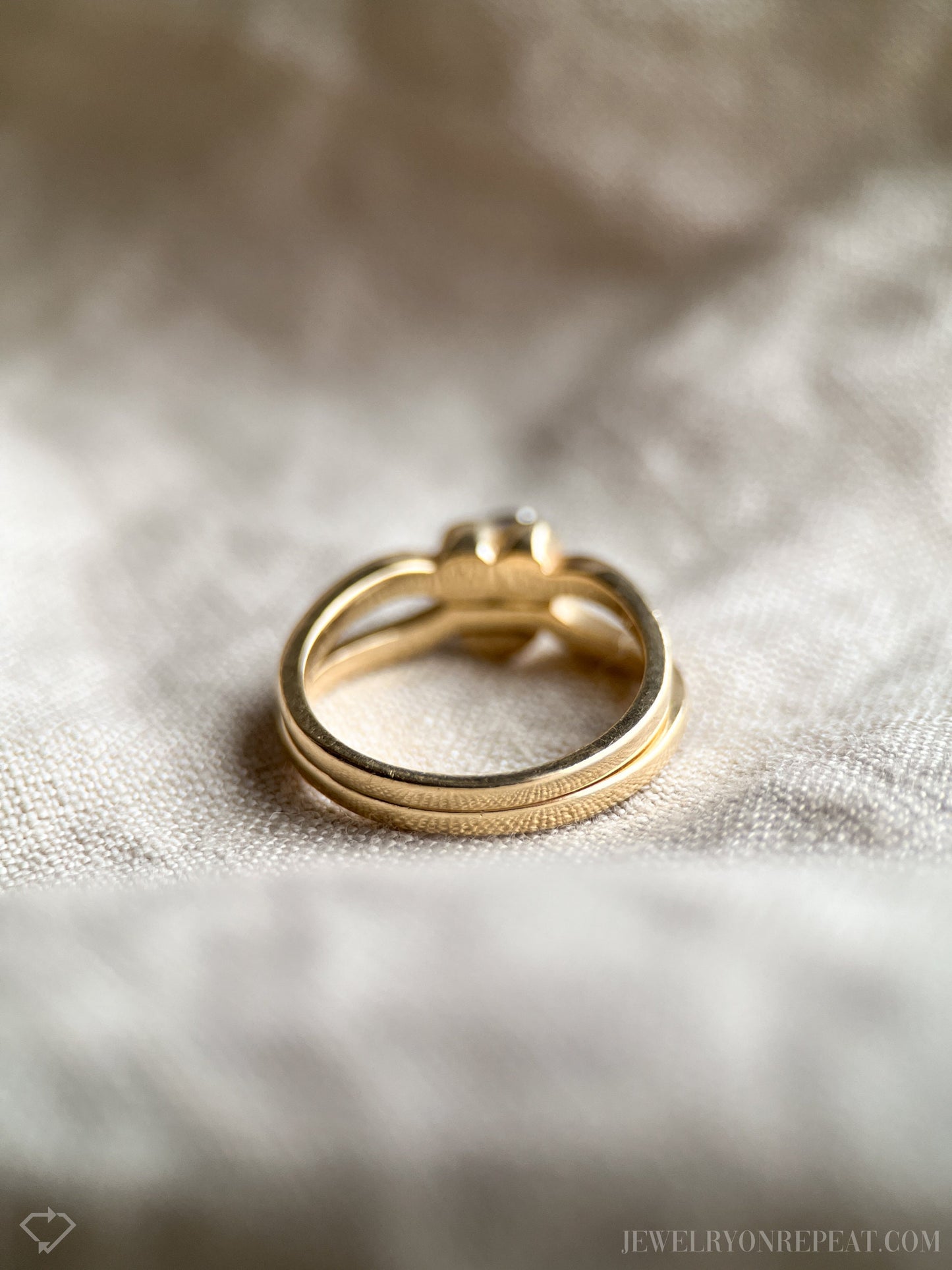Vintage Diamond Engagement Ring, Round Cut, 14k Gold, 1970s Heart Interlocking Bridal Set