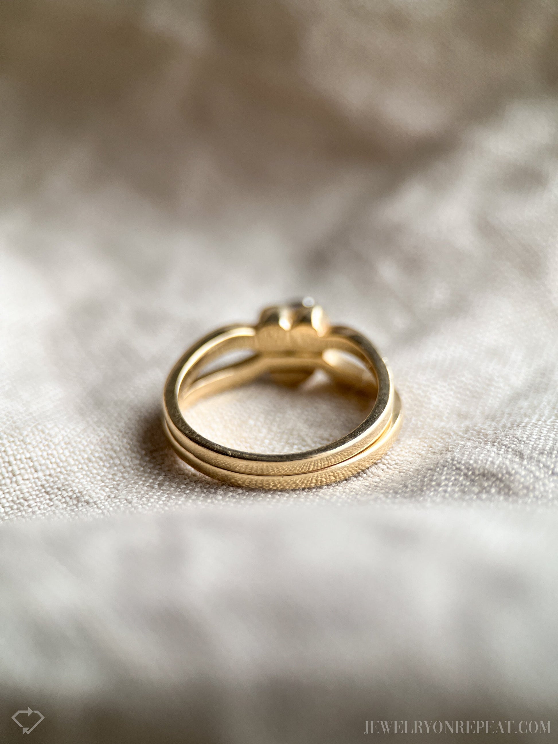 Vintage Diamond Engagement Ring, Round Cut, 14k Gold, 1970s Heart Interlocking Bridal Set