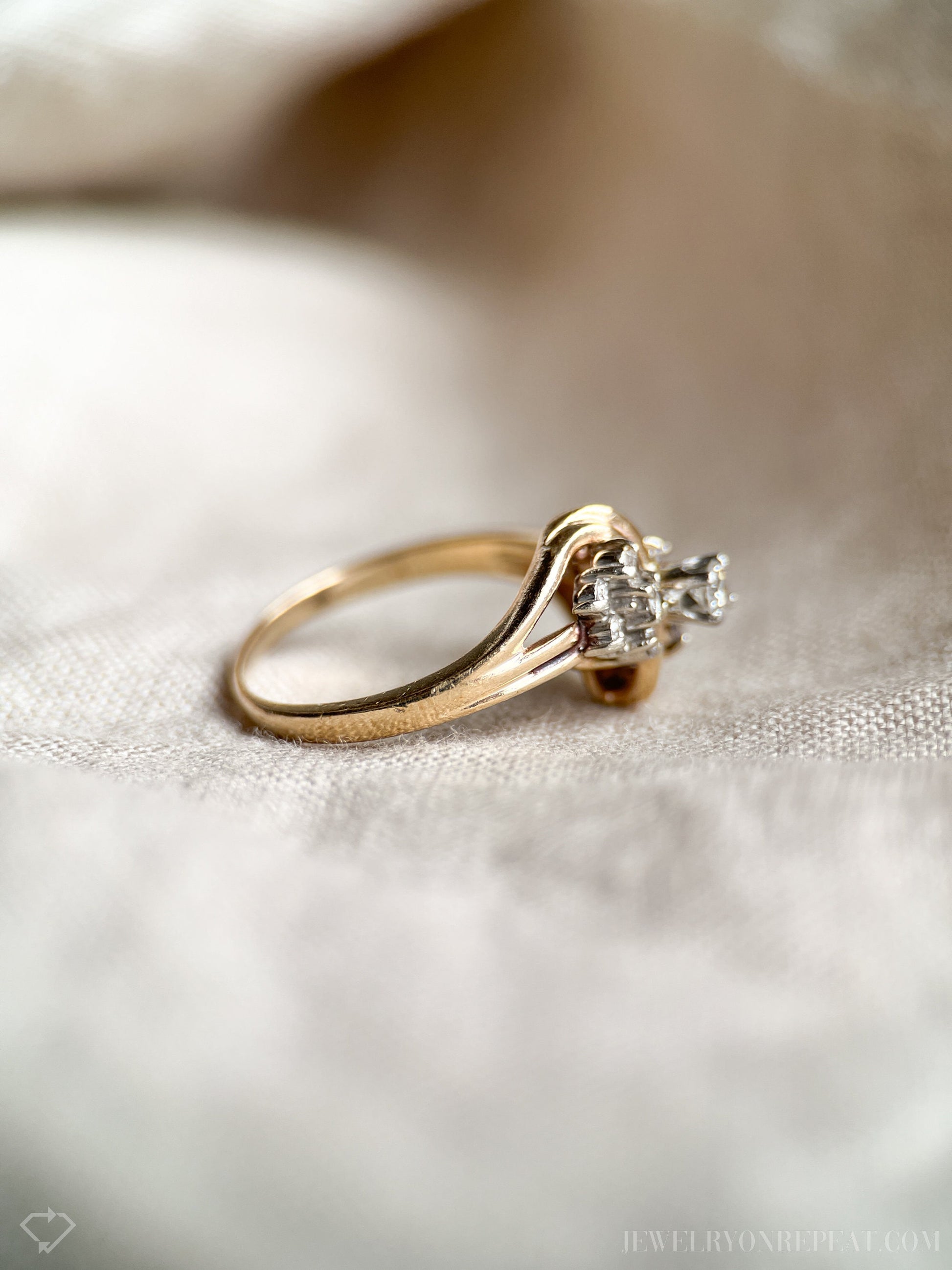 Vintage Diamond Cluster Engagement Ring in 14k Gold