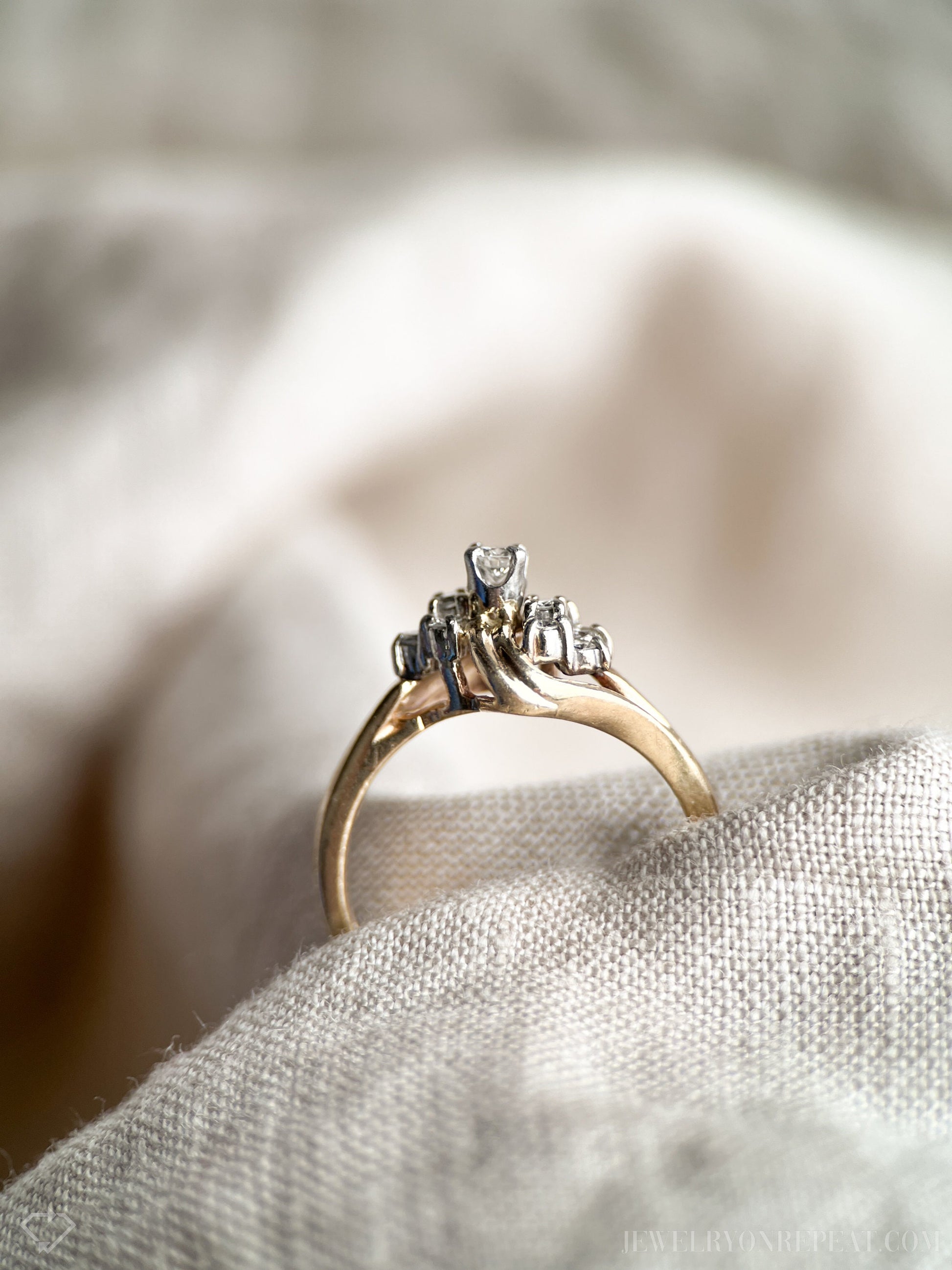 Vintage Diamond Cluster Engagement Ring in 14k Gold