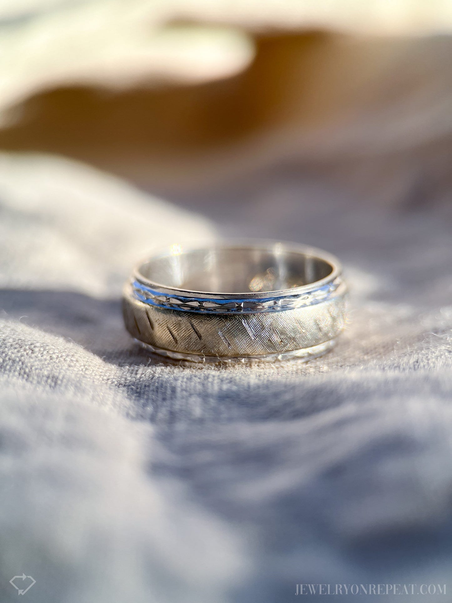 Vintage 1990s Textured Wedding Band in 14k White Gold