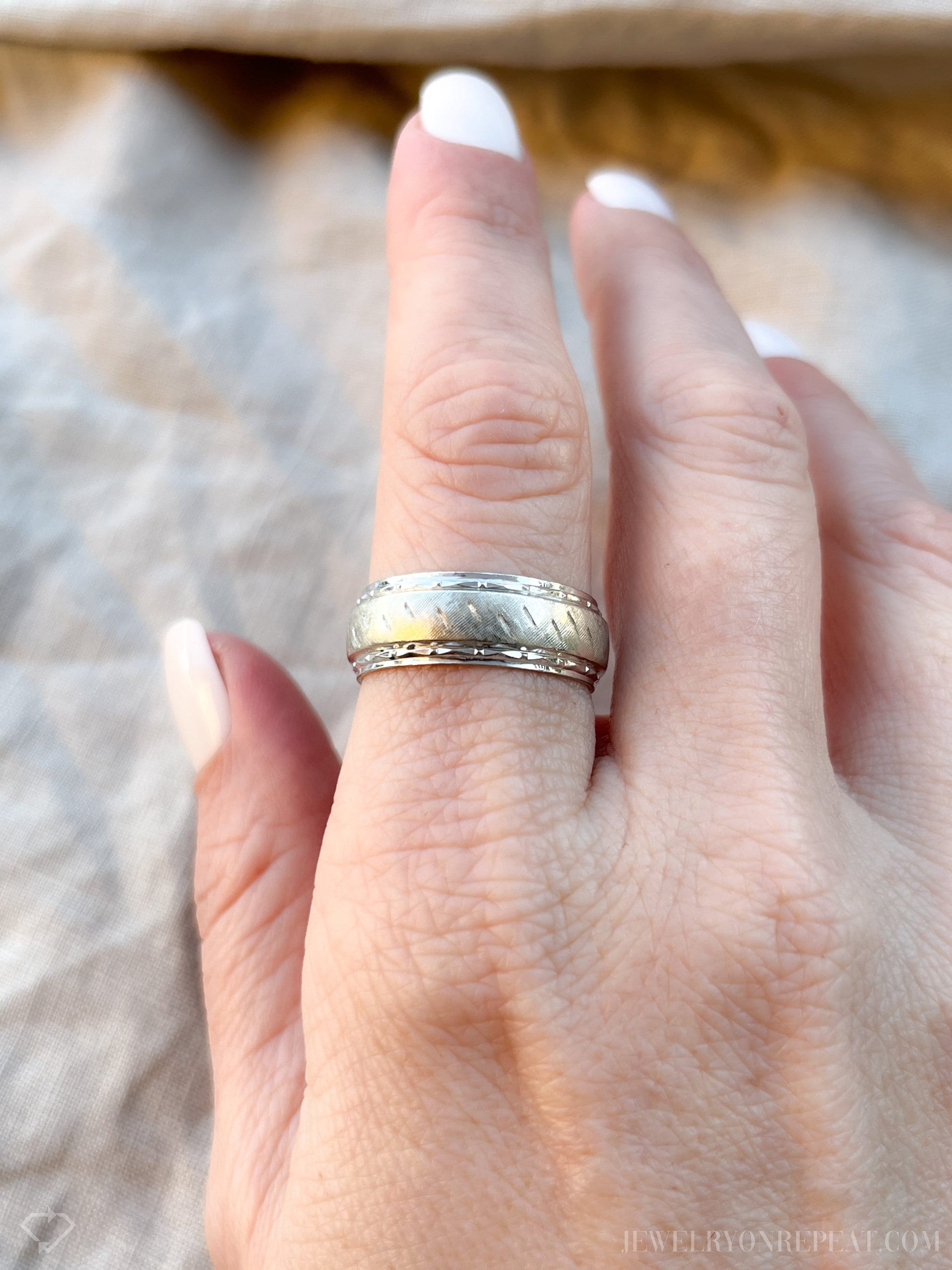 Vintage 1990s Textured Wedding Band in 14k White Gold