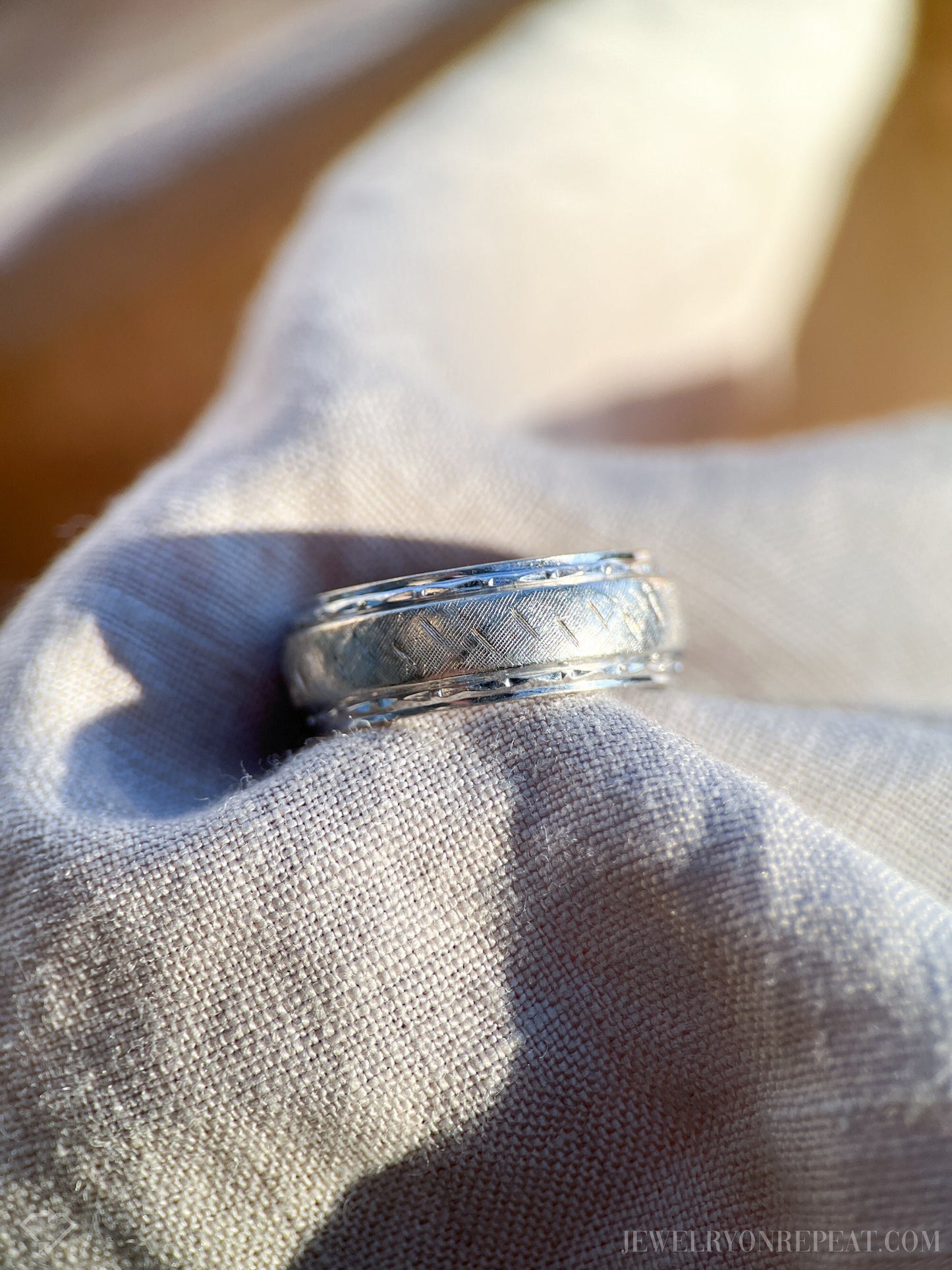 Vintage 1990s Textured Wedding Band in 14k White Gold
