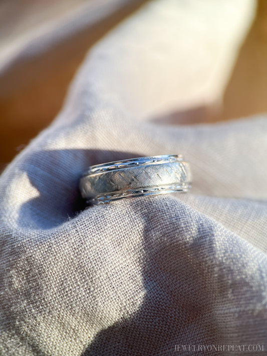 Vintage 1990s Textured Wedding Band in 14k White Gold,