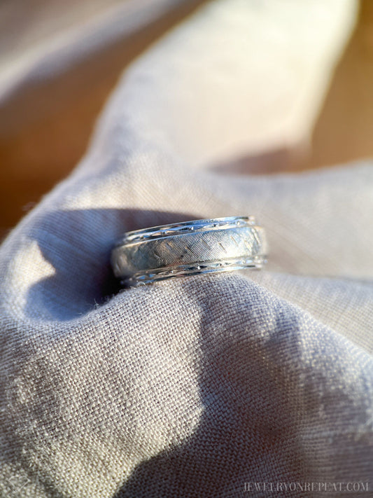 Vintage Mens Wedding Band in 14k White Gold