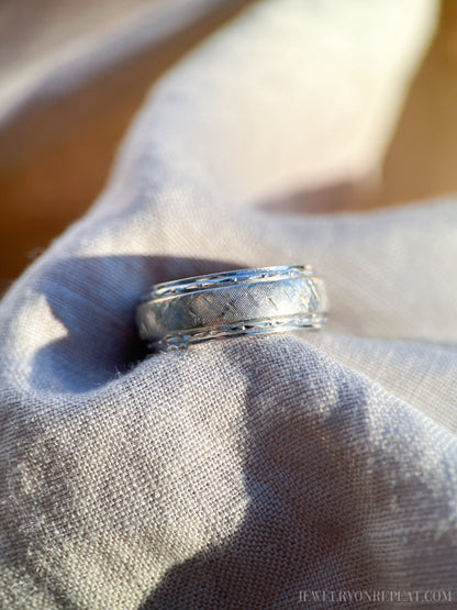 Vintage 1990s Textured Wedding Band in 14k White Gold,