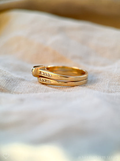 Vintage Diamond Engagement Ring & Matching Wedding Band, Round Cut, 14k Gold, Channel Bridal Set