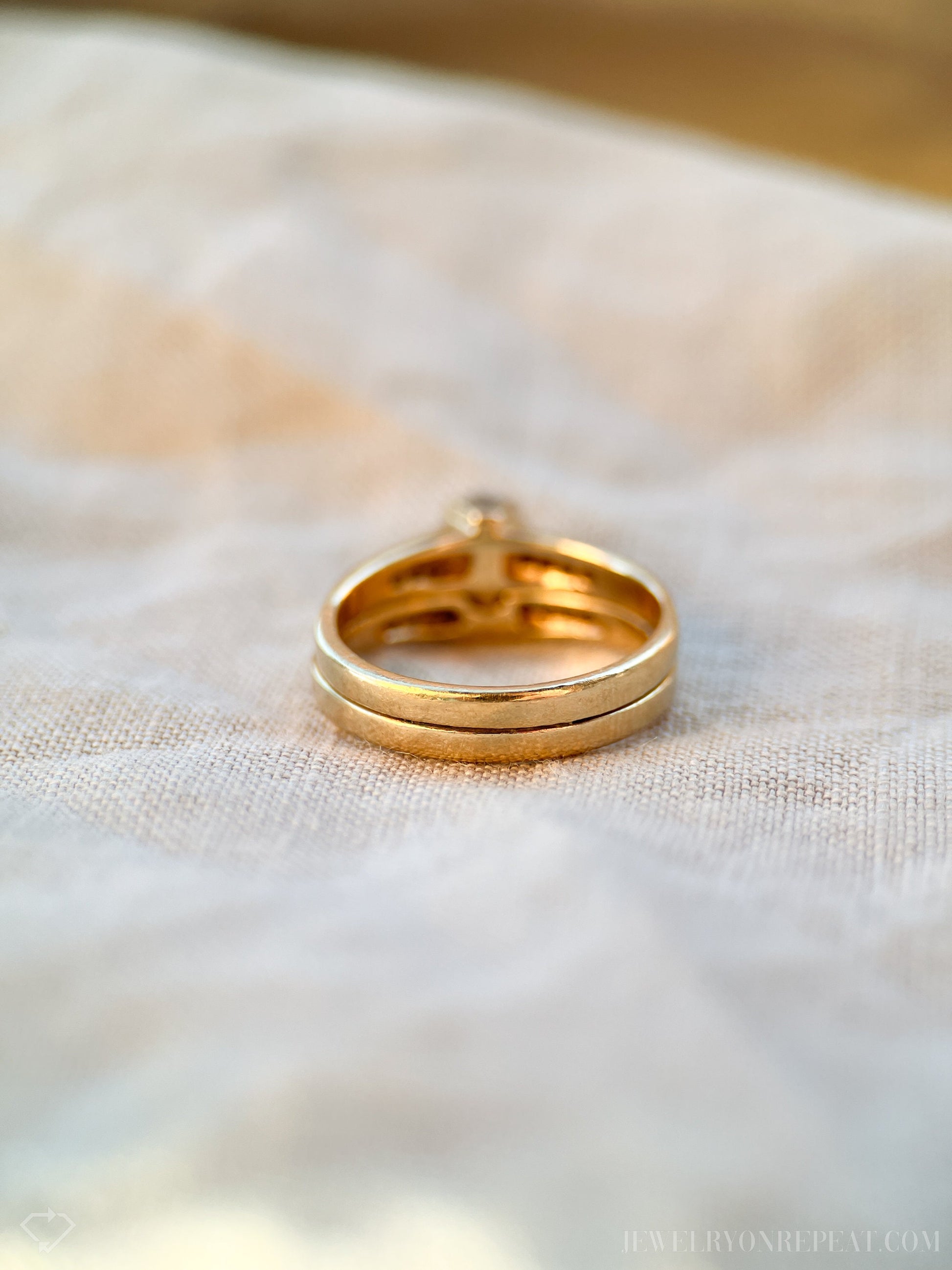 Vintage Diamond Engagement Ring & Matching Wedding Band, Round Cut, 14k Gold, Channel Bridal Set