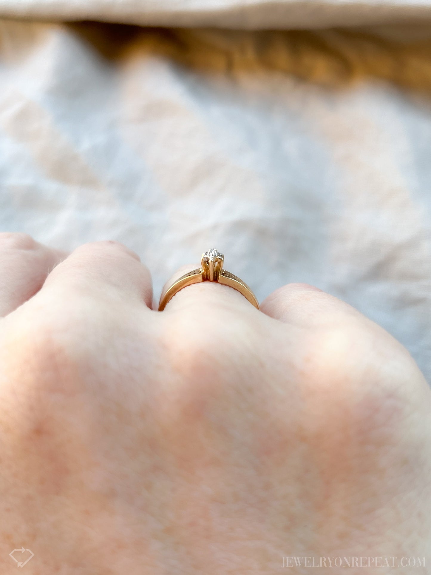 Vintage Marquise Diamond Solitaire Engagement Ring in 14k Gold