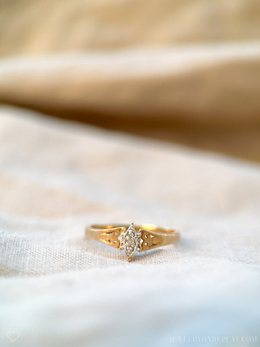 Vintage Marquise Diamond Solitaire Engagement Ring in 14k Gold