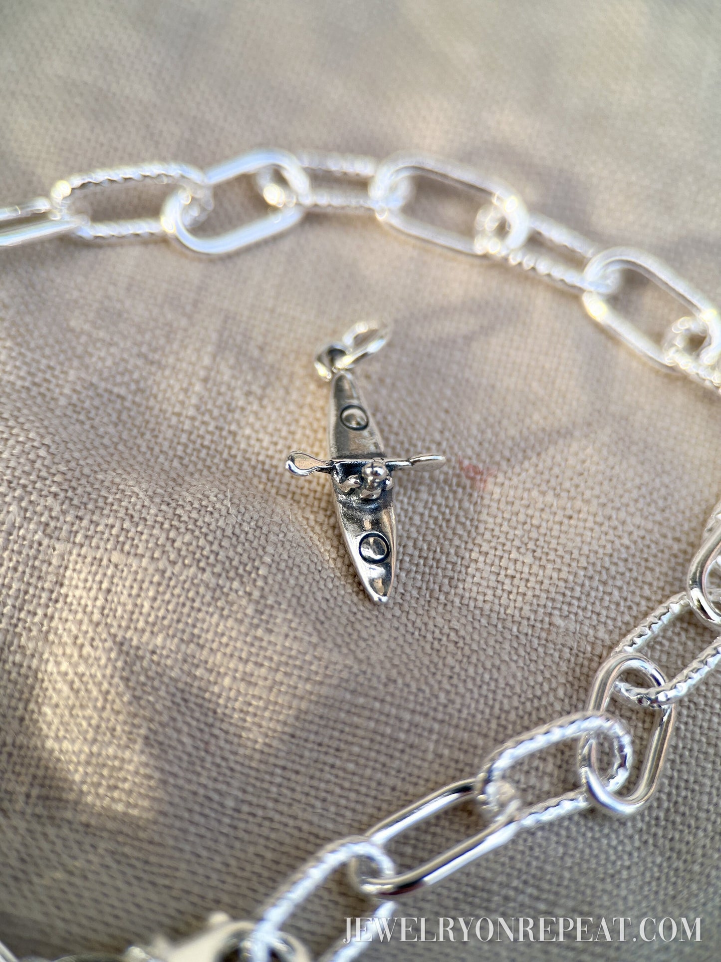 Sterling Silver Kayak Charm Pendant, Kayaking Themed Minimalist Jewelry, Gift for Her