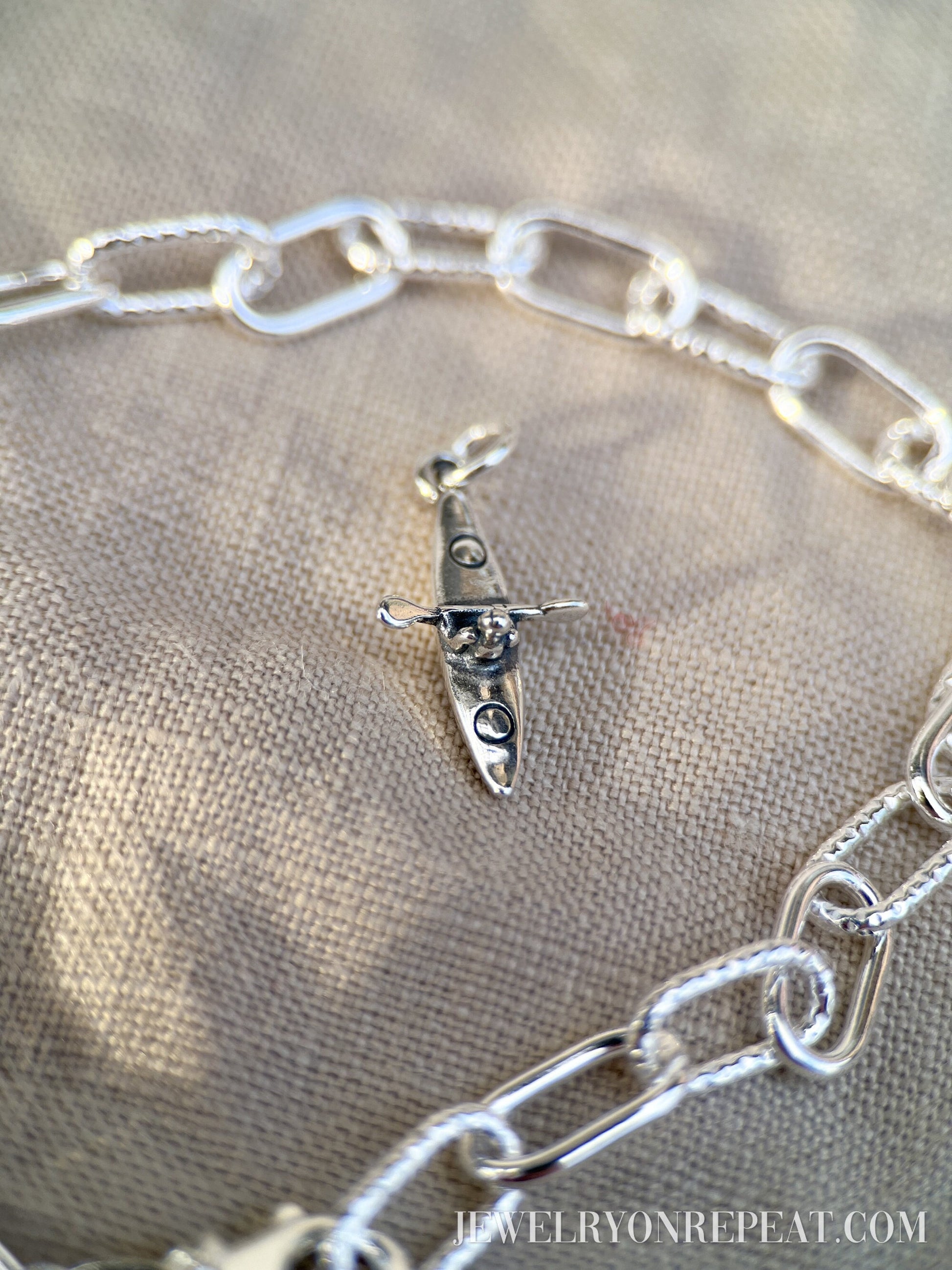 Sterling Silver Kayak Charm Pendant, Kayaking Themed Minimalist Jewelry, Gift for Her