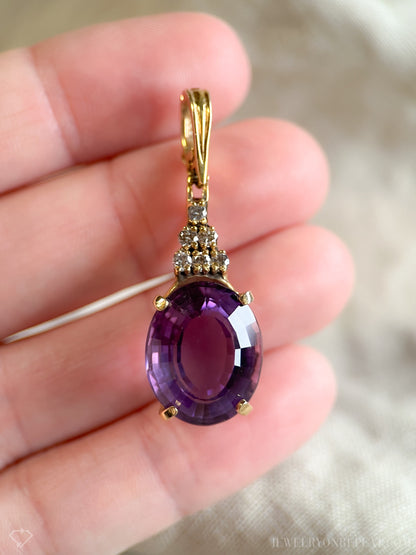 Vintage 1960s Amethyst & Diamond Pendant Enhancer, 14k Gold