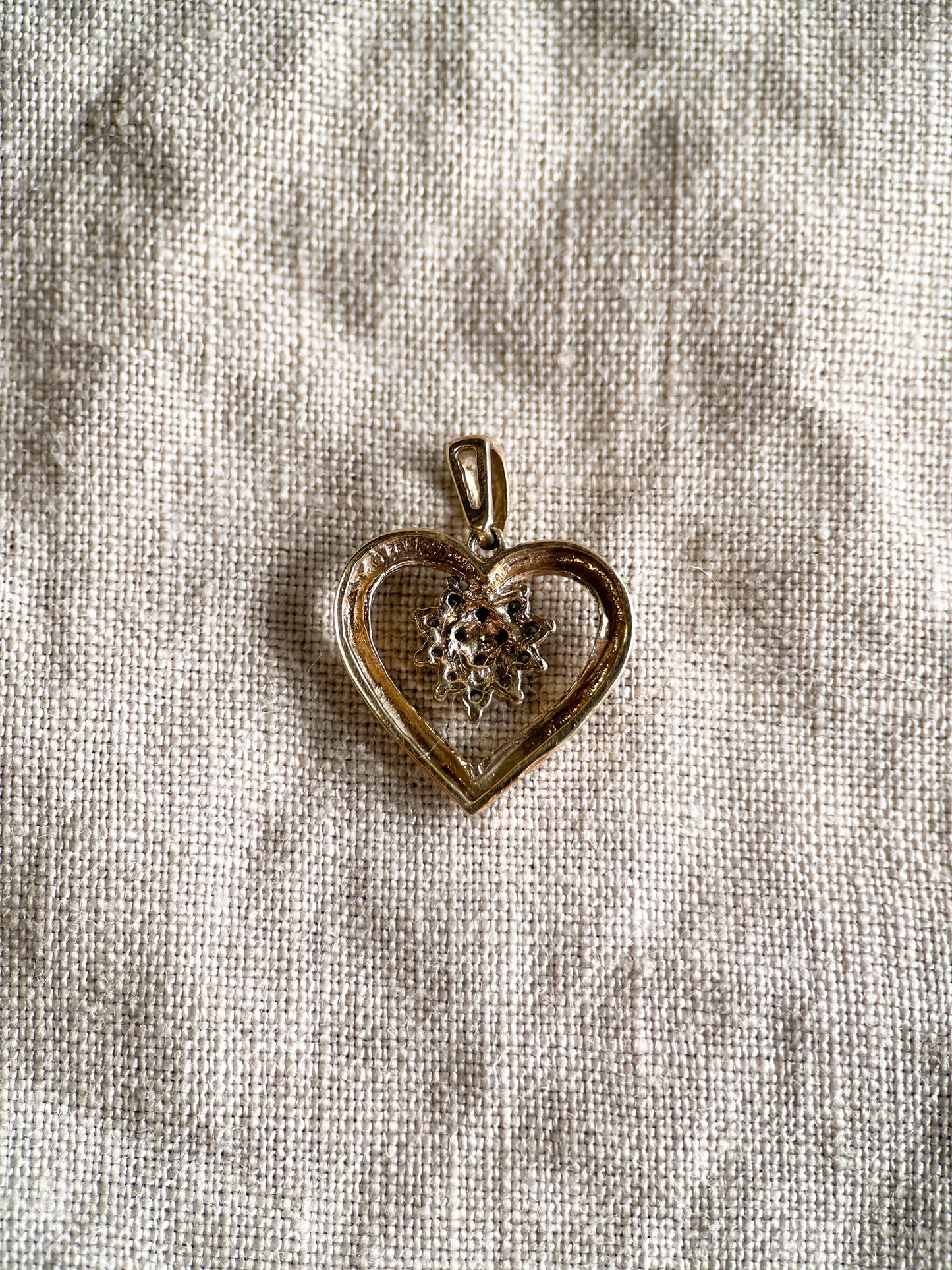 Vintage 1970s Diamond Heart Pendant in 10k Gold