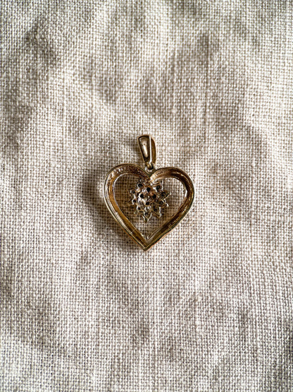 Vintage 1970s Diamond Heart Pendant in 10k Gold