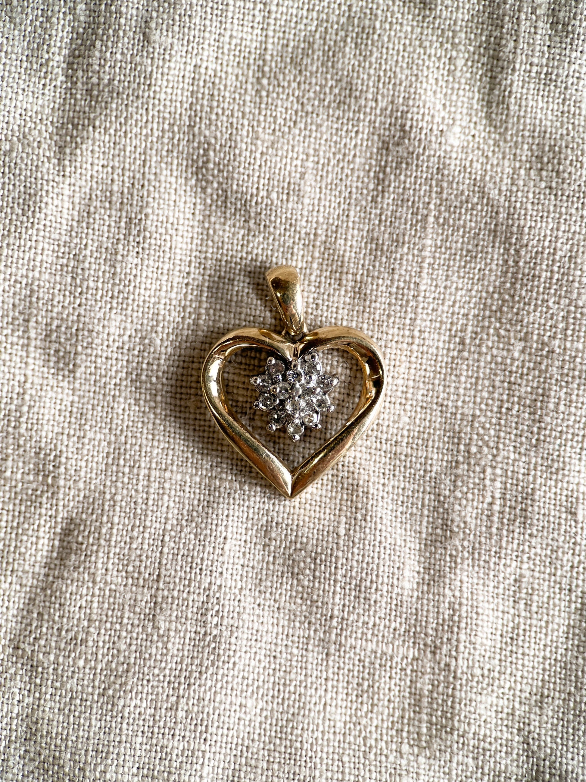 Vintage 1970s Diamond Heart Pendant in 10k Gold
