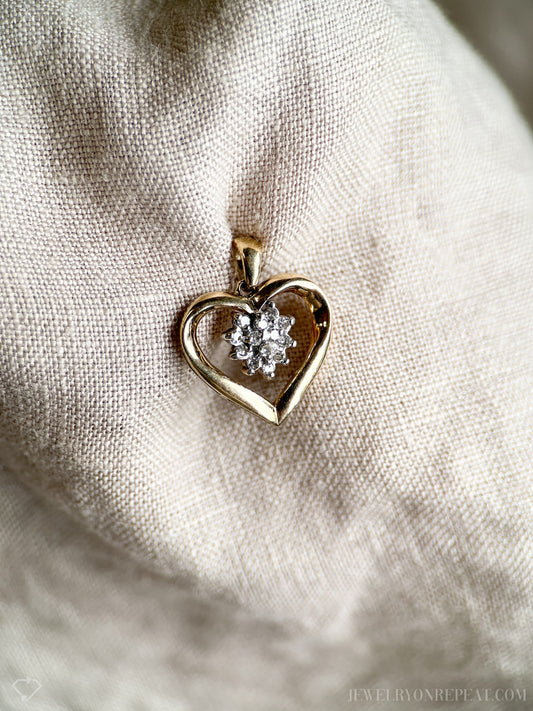 Vintage 1970s Diamond Heart Pendant in 10k Gold