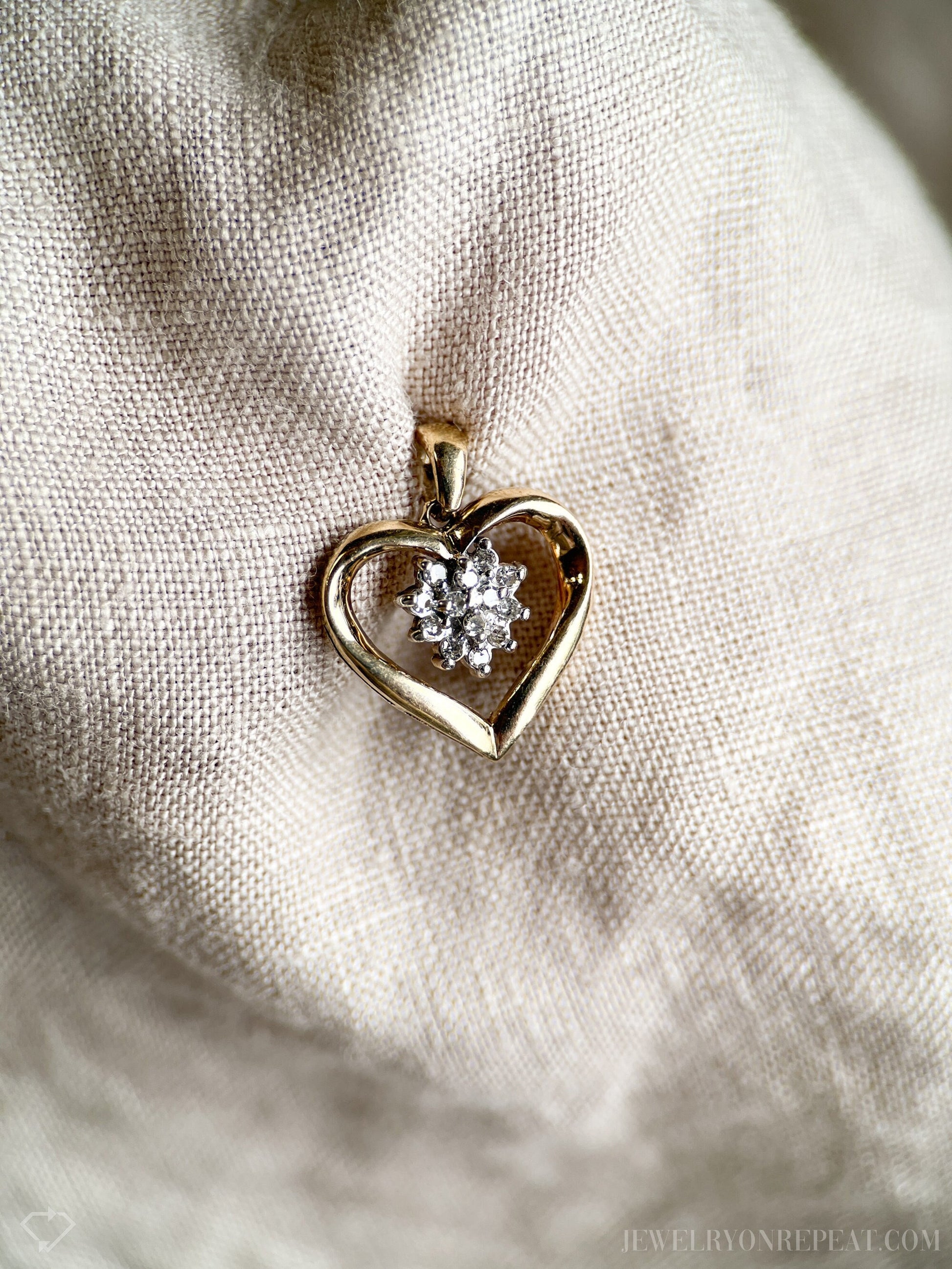 Vintage 1970s Diamond Heart Pendant in 10k Gold