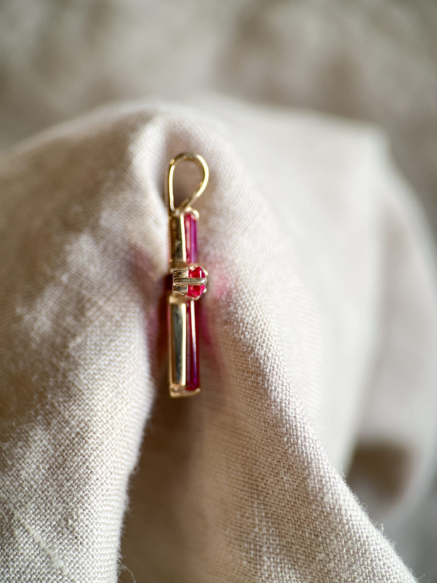 Vintage Ruby Cross Pendant in 14k Gold