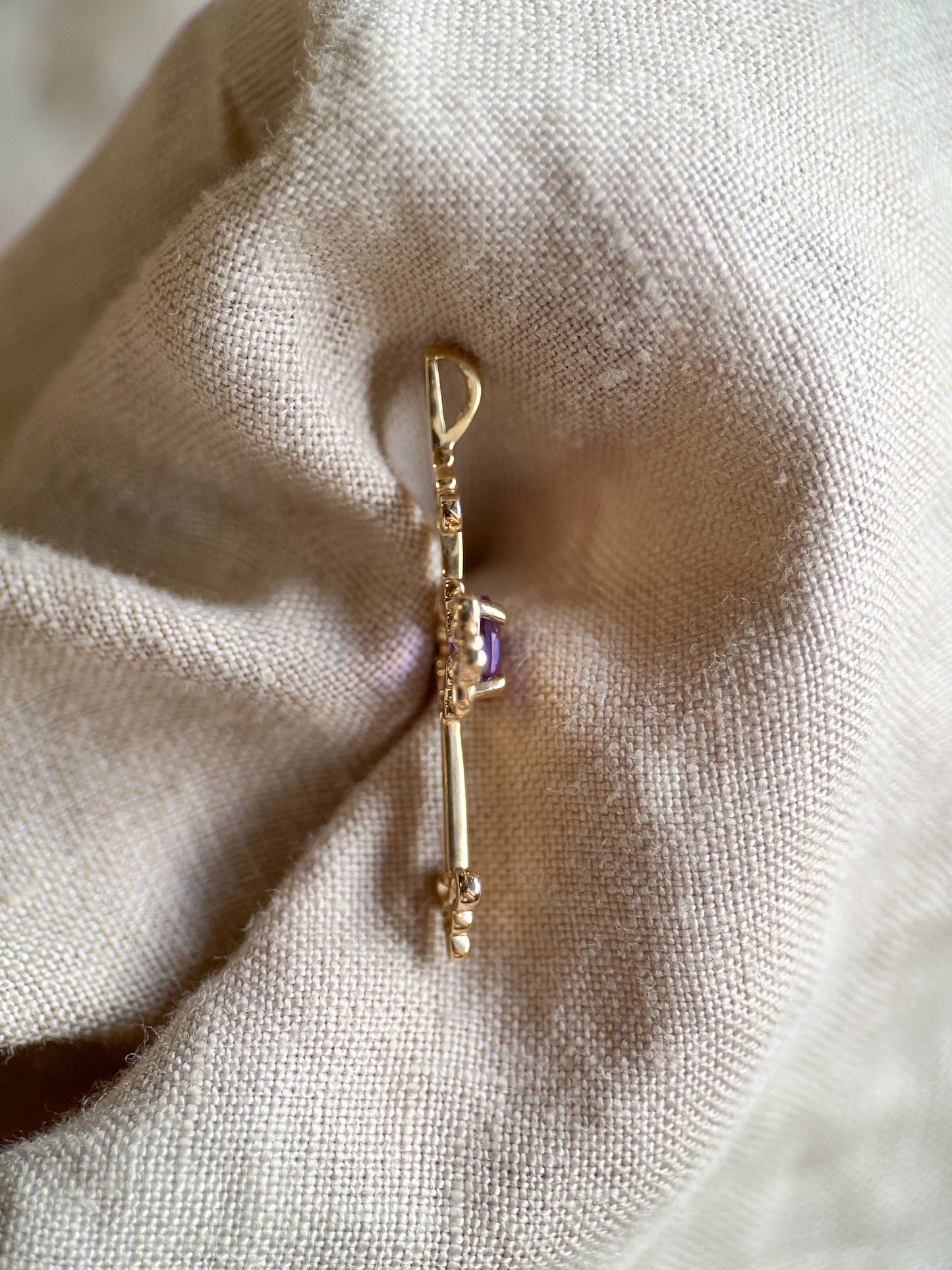 Vintage Amethyst Filigree Cross Pendant in 14k Gold