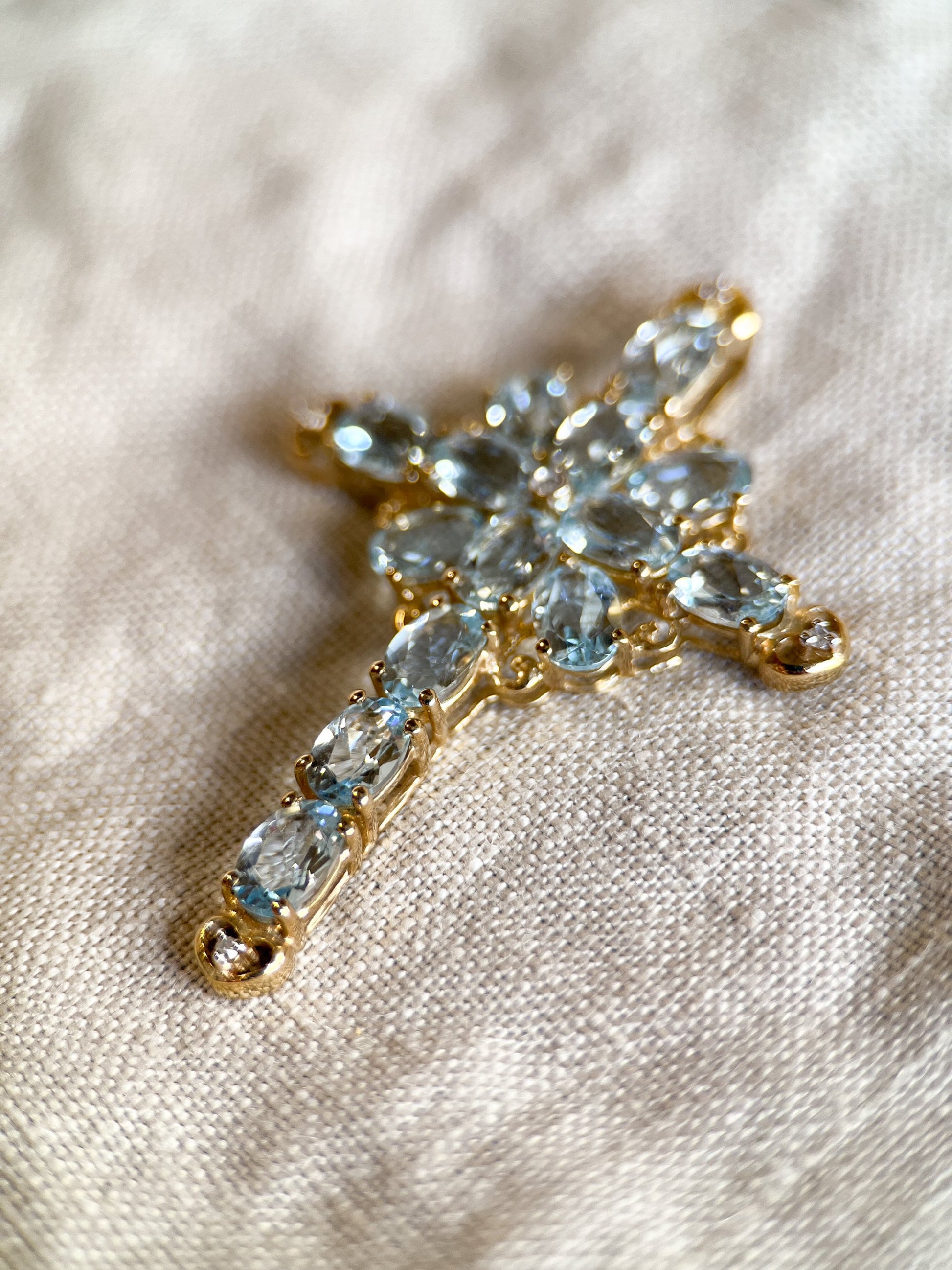 Vintage Aquamarine Cross Gemstone Pendant in 10k Gold