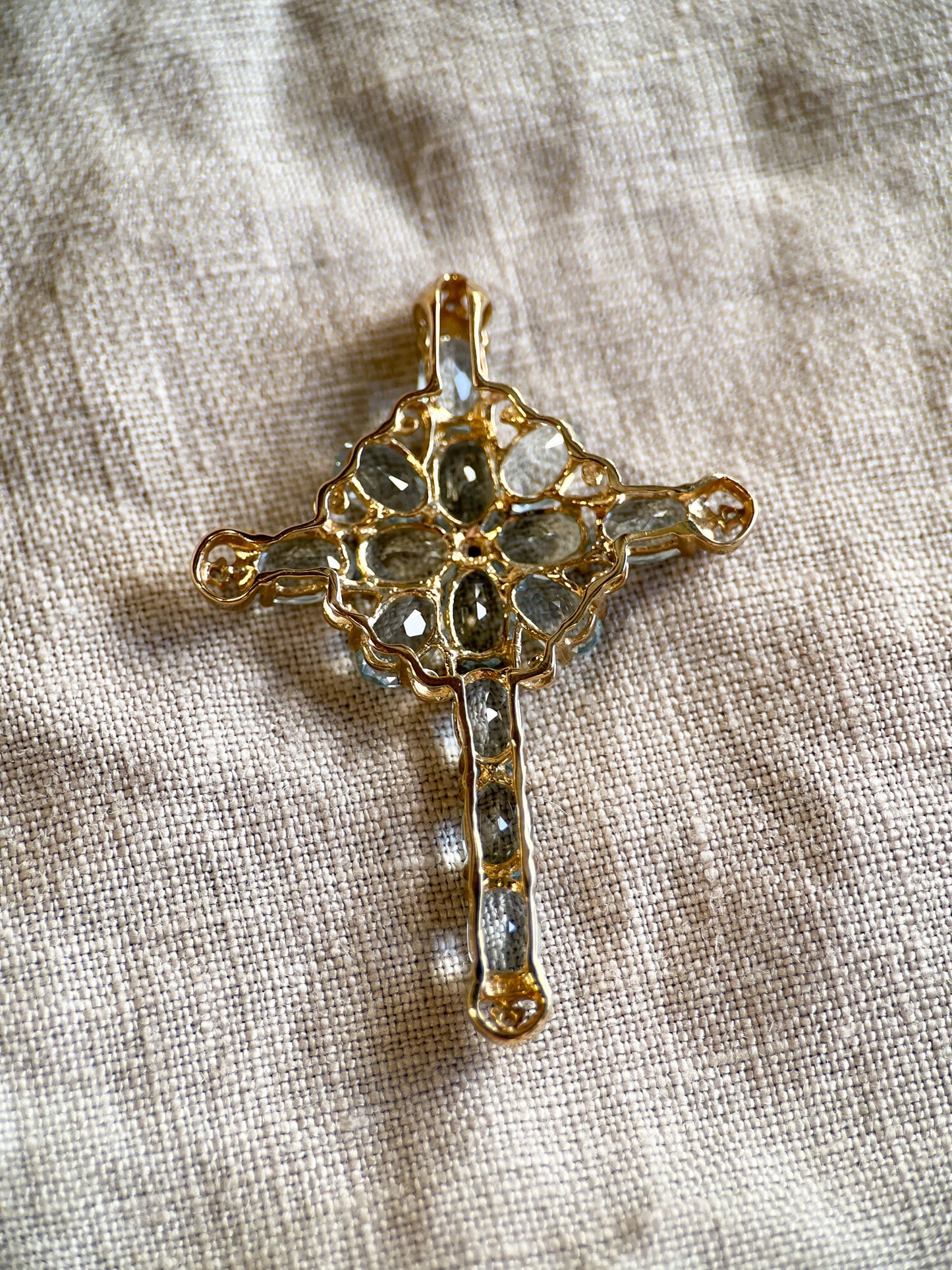 Vintage Aquamarine Cross Gemstone Pendant in 10k Gold