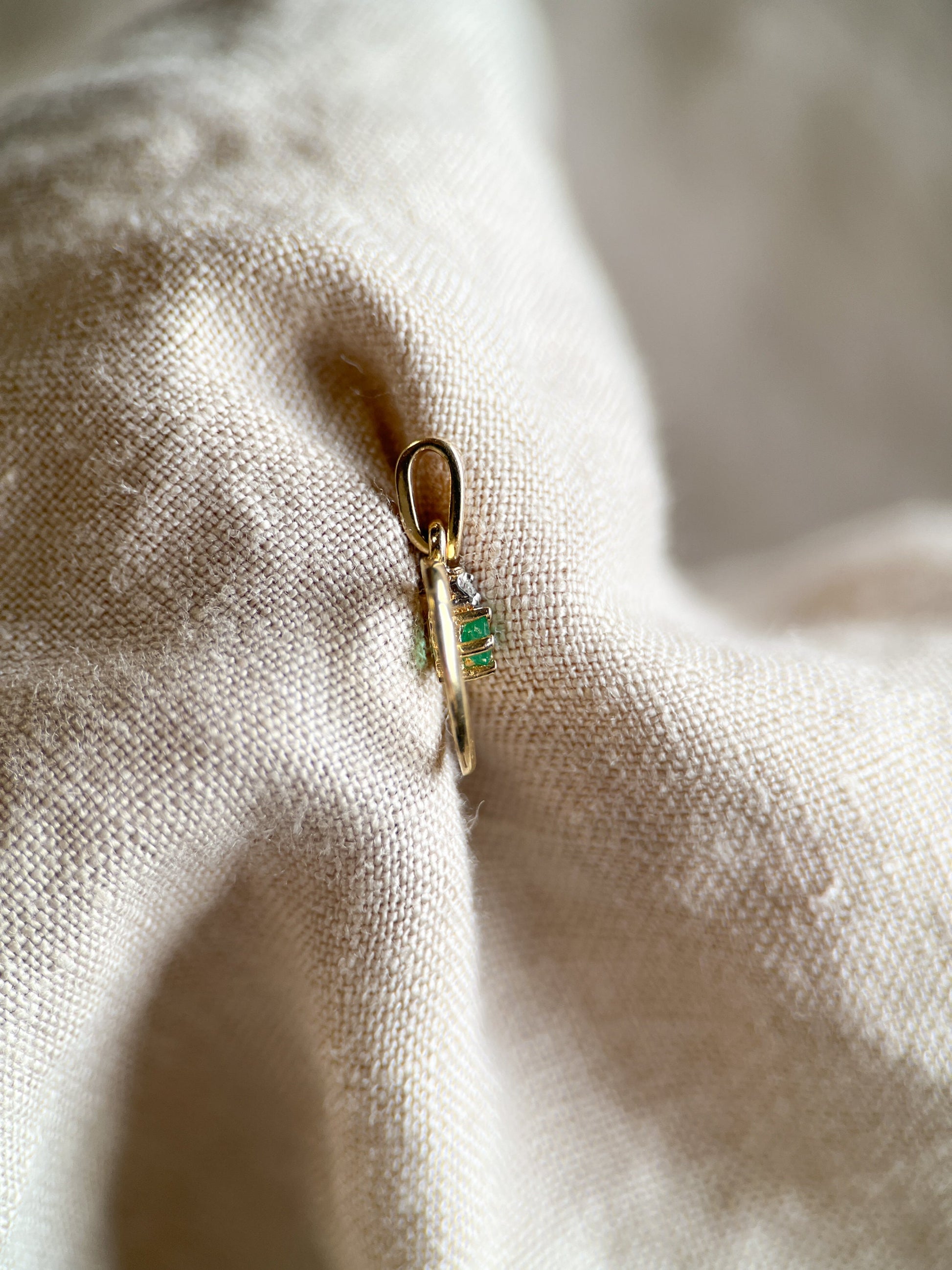 Vintage 1980s Emerald & Diamonds Heart Pendant, 14k Gold