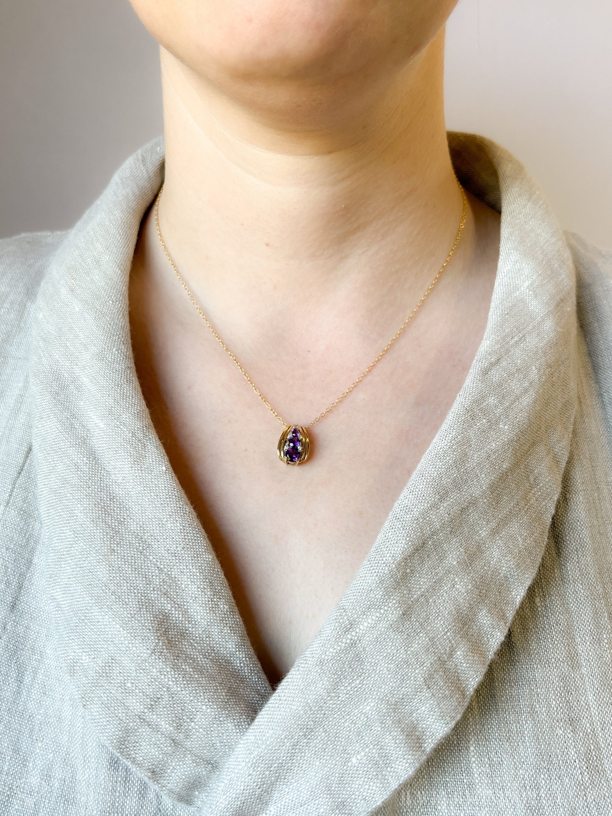 Vintage 1980s Amethyst Gemstone Pendant in 14k Gold