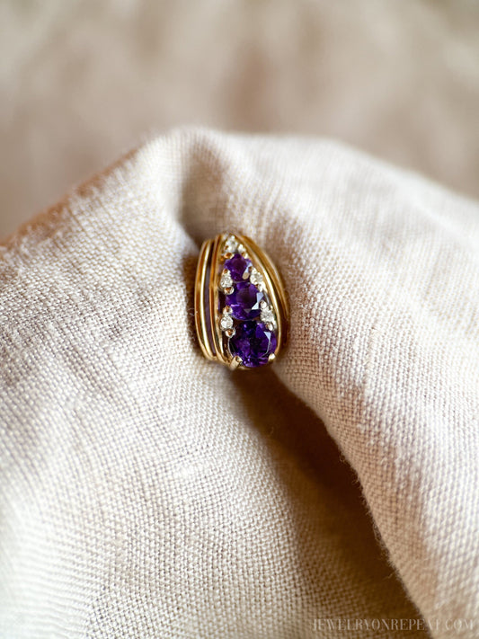 Vintage 1980s Amethyst Gemstone Pendant in 14k Gold