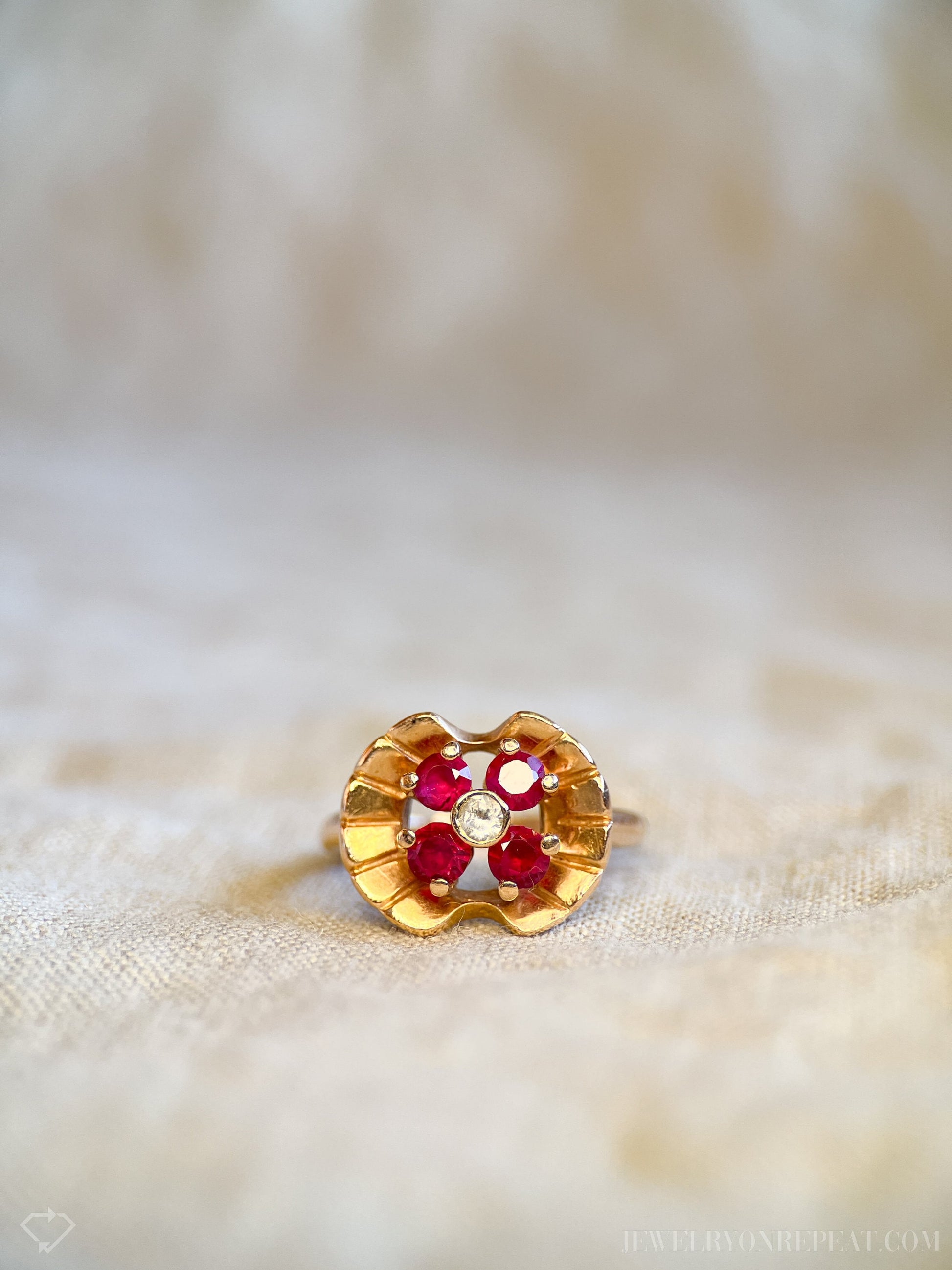 Vintage Art Deco Ruby Gemstone Ring in 14k Rose Gold