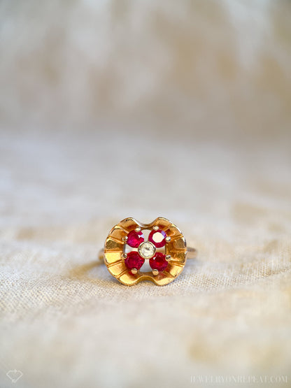 Vintage 1930s Art Deco Ruby Gemstone Ring, 14k Rose Gold
