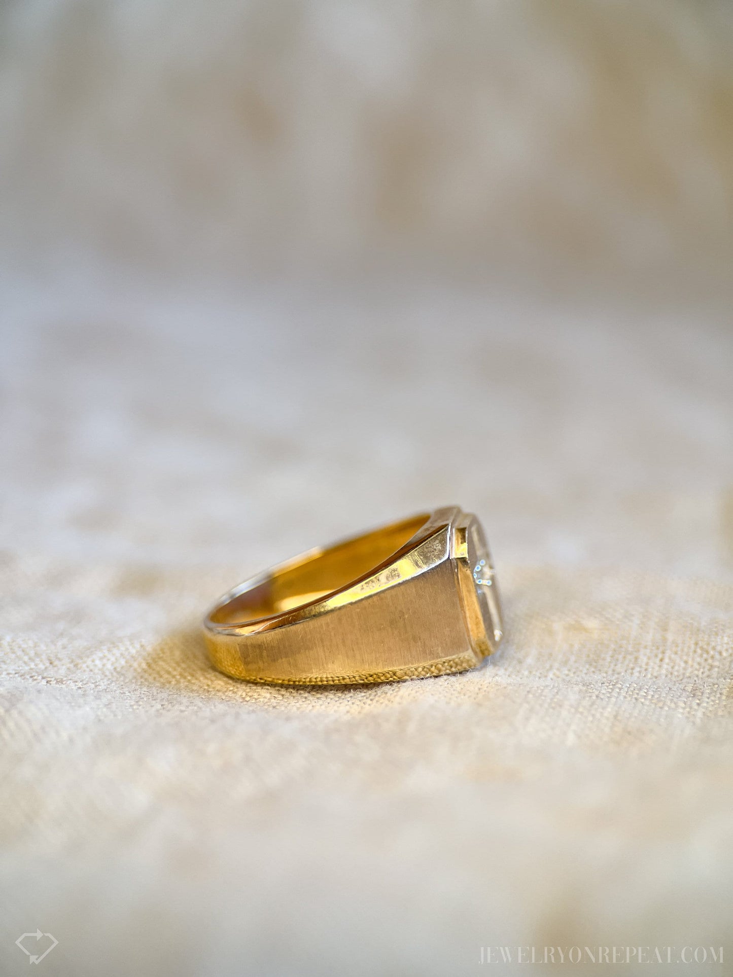 Vintage 1980s Diamond Cross Signet Ring in 14k Gold