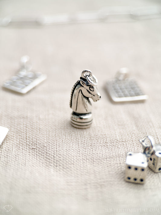 Sterling Silver Knight Charm Pendant, Chess Themed Minimalist Jewelry, Gift for Her