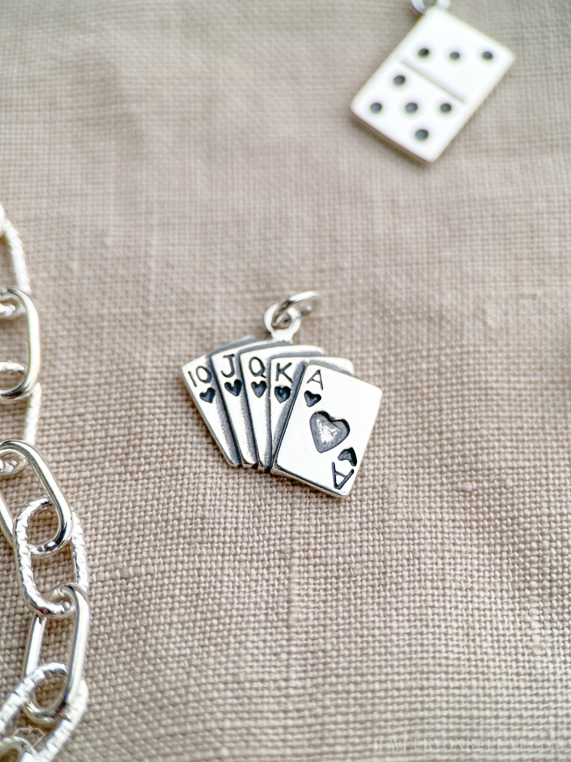 Sterling Silver Playing Cards Charm Pendant, Poker Themed Minimalist Jewelry, Gift for Her