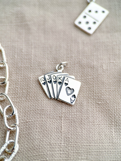 Sterling Silver Playing Cards Charm Pendant, Poker Themed Minimalist Jewelry, Gift for Her