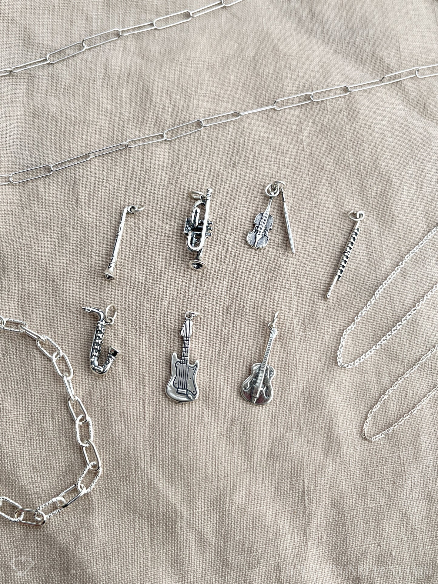 Sterling Silver Guitar Charm Pendant, Music Themed Minimalist Jewelry, Gift for Her