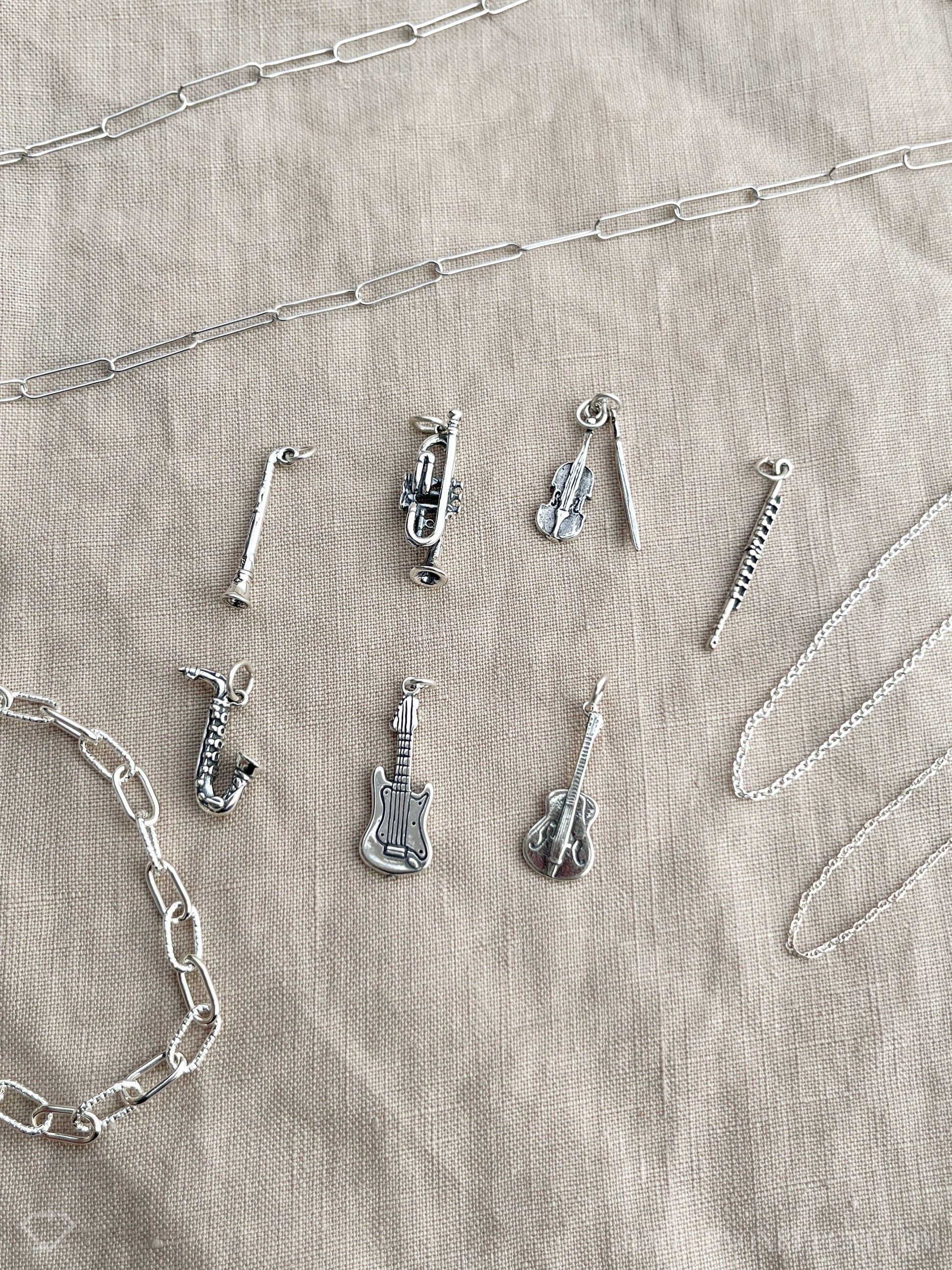 Sterling Silver Flute Charm Pendant, Music Themed Minimalist Jewelry, Gift for Her