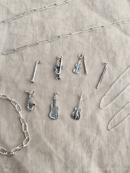 Sterling Silver Flute Charm Pendant, Music Themed Minimalist Jewelry, Gift for Her
