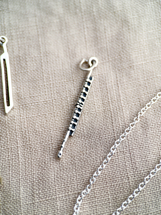 Sterling Silver Flute Charm Pendant, Music Themed Minimalist Jewelry, Gift for Her