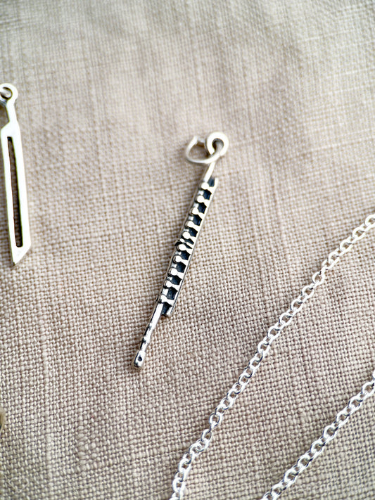 Sterling Silver Flute Charm Pendant, Music Themed Minimalist Jewelry, Gift for Her