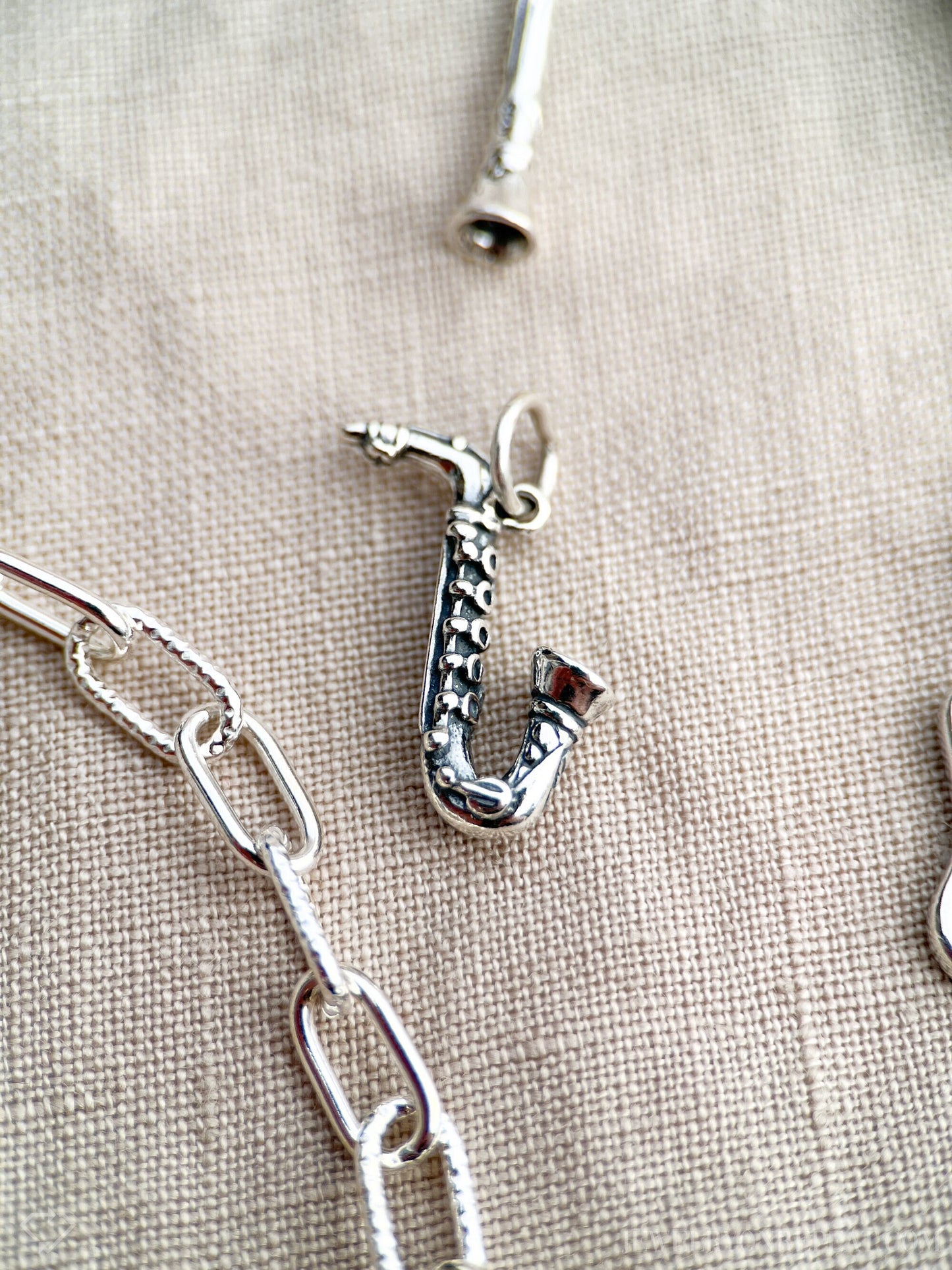 Sterling Silver Saxophone Charm Pendant, Music Themed Minimalist Jewelry, Gift for Her