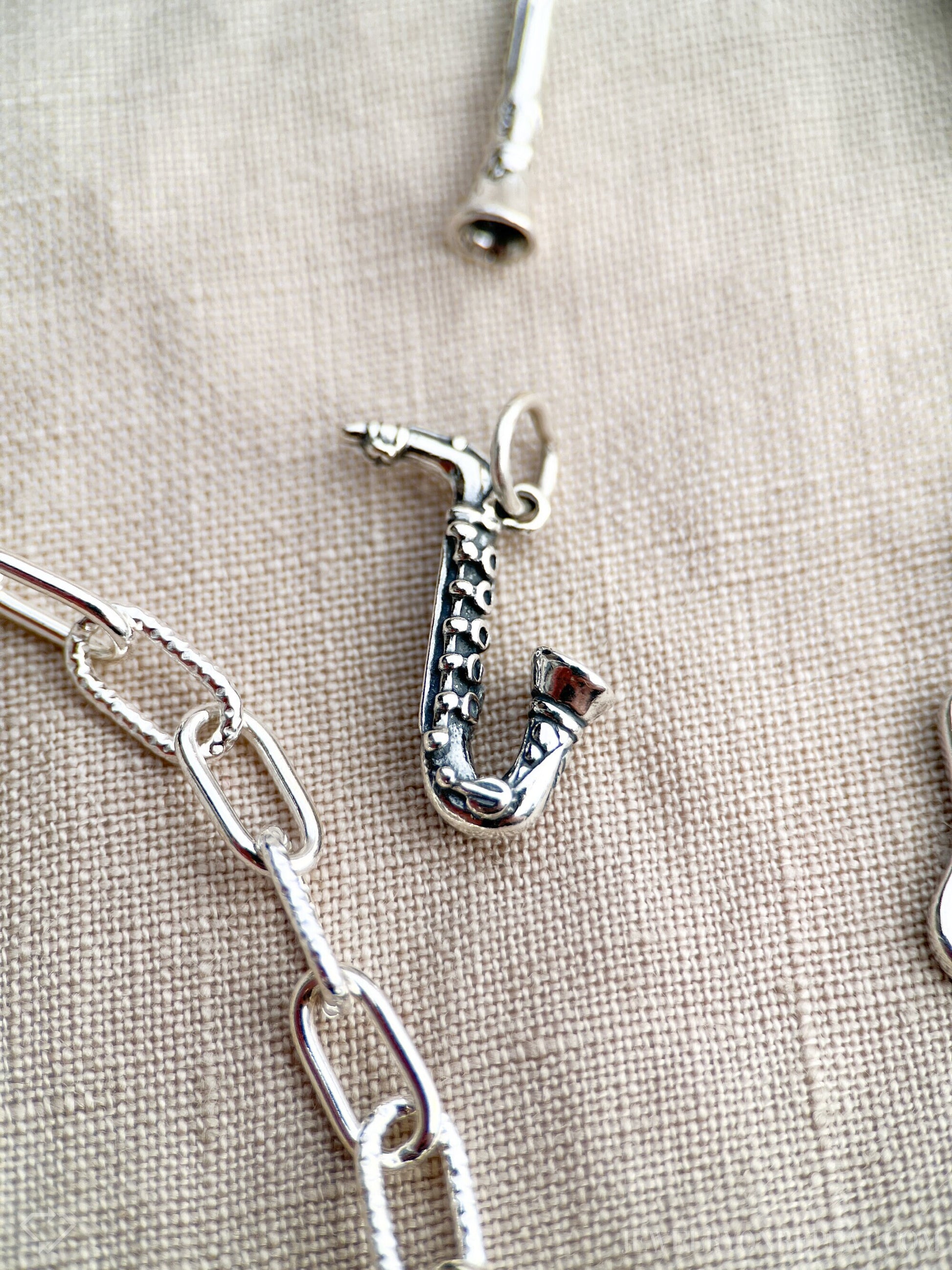 Sterling Silver Saxophone Charm Pendant, Music Themed Minimalist Jewelry, Gift for Her